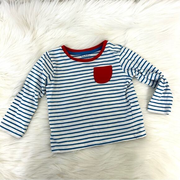 Baby Boden Blue & White Stripe Long Sleeve Pocket Tee Size 6-9 Months - Picture 1 of 6